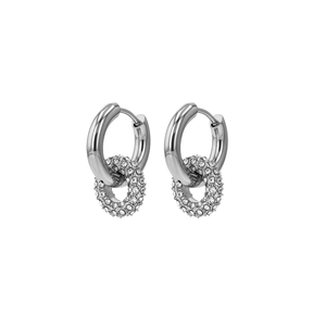 Sparkling Donut Charm Hoop Silver