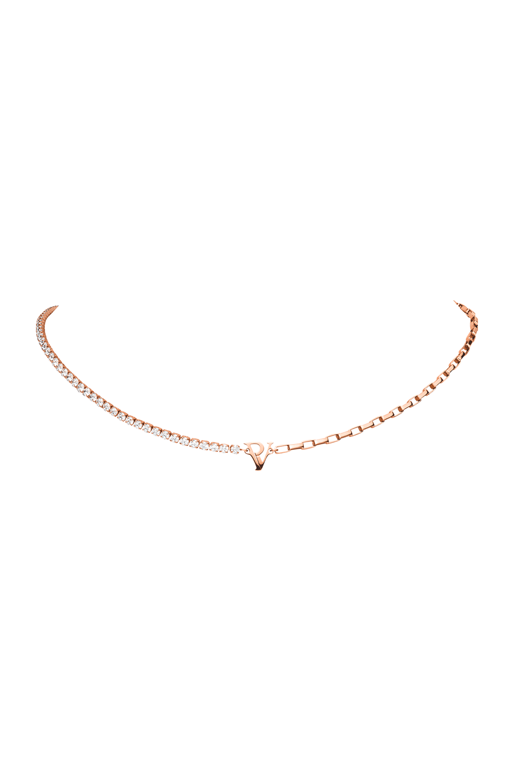 PV Tennis & Chain Necklace 14K Rose Gold Plated
